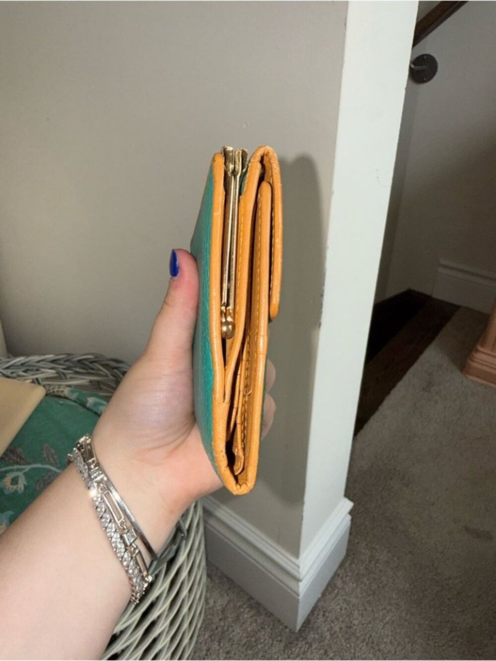 Dior Vintage Green Pebbled Leather Wallet with Tan Trim - Picture 4 of 9